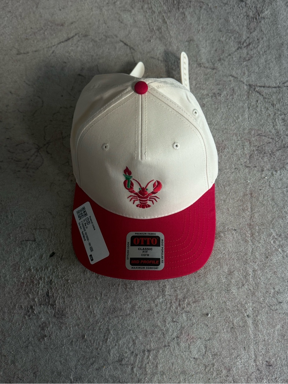 OTTO White and Red Trucker Hat with Embroidered Lobster